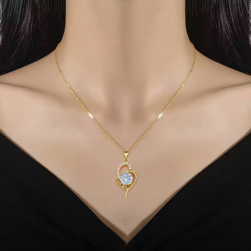 SJ 290 Love heart Zircon Necklace - 18k gold PVD plated stainless steel - Anti tarnish - Wholesale