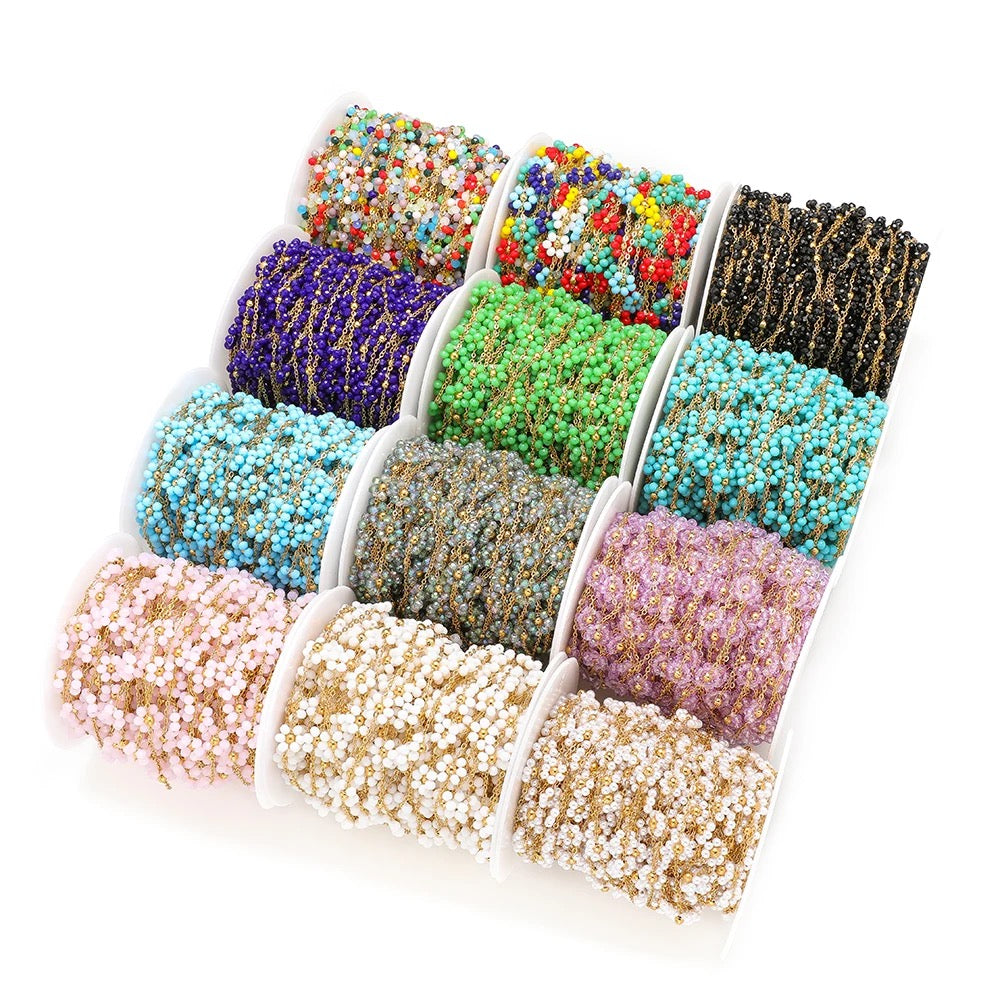 CN 201 Dark purplish blue Pearl braided flower gold Stainless steel chain ( 1 feet ) Anti tarnish