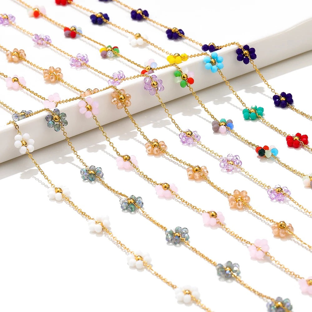 CN 202 Transparent purple Pearl braided flower gold Stainless steel chain ( 1 feet ) Anti tarnish