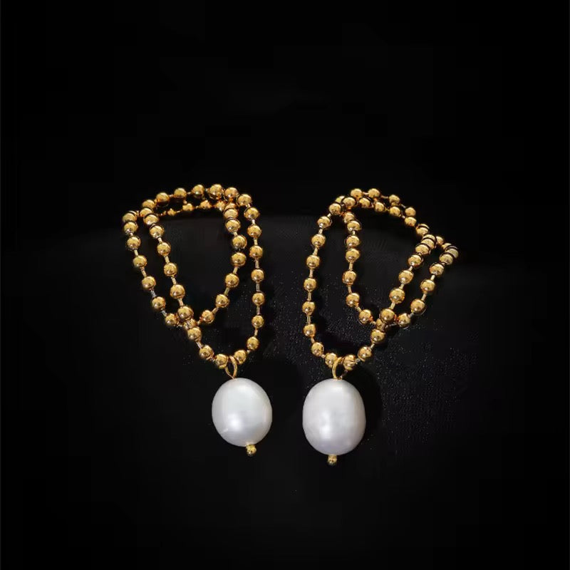 SS 292 Beaded pearl Earrings - 18k gold PVD plated stainless steel - Anti tarnish - Wholesale