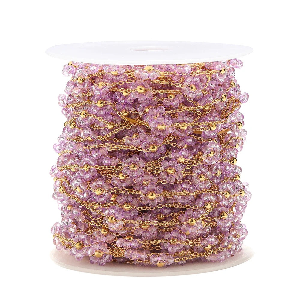 CN 202 Transparent purple Pearl braided flower gold Stainless steel chain ( 1 feet ) Anti tarnish