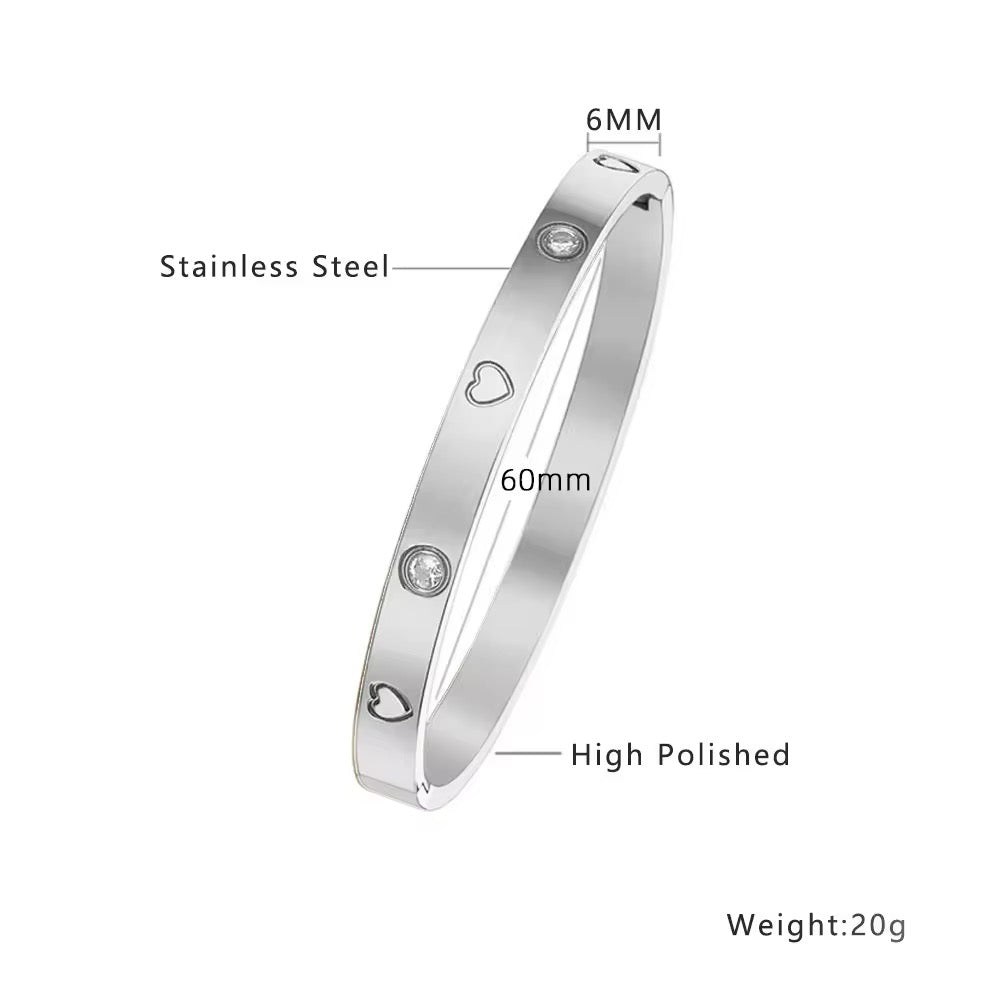 SJ 300 Heart Embedded zircon Bangle Bracelet - Steel PVD plated stainless steel - Anti tarnish - Wholesale