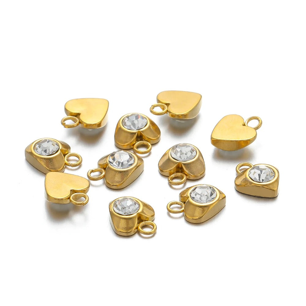 SS 1737 - Zircon heart Gold Stainless steel charm ( 1 pc ) Anti tarnish