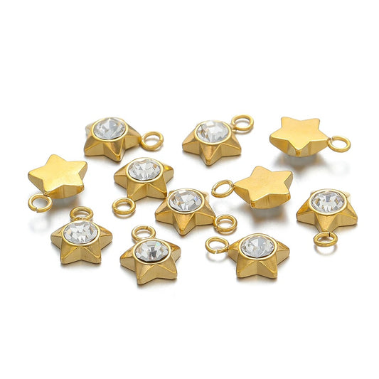 SS 1738 - Zircon star Gold Stainless steel charm ( 1 pc ) Anti tarnish
