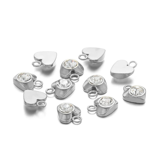 SS 1740 - Zircon heart Stainless steel charm ( 1 pc ) Anti tarnish