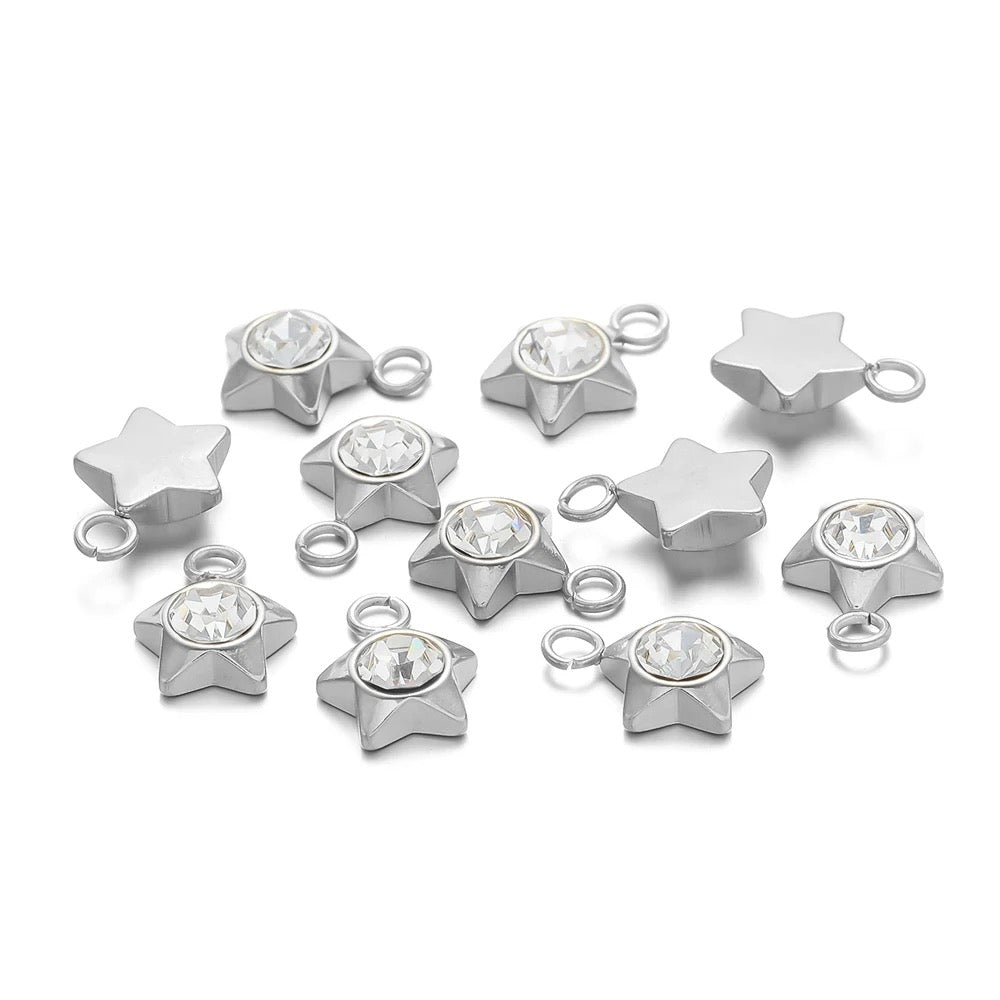 SS 1739 - Zircon star Stainless steel charm ( 1 pc ) Anti tarnish