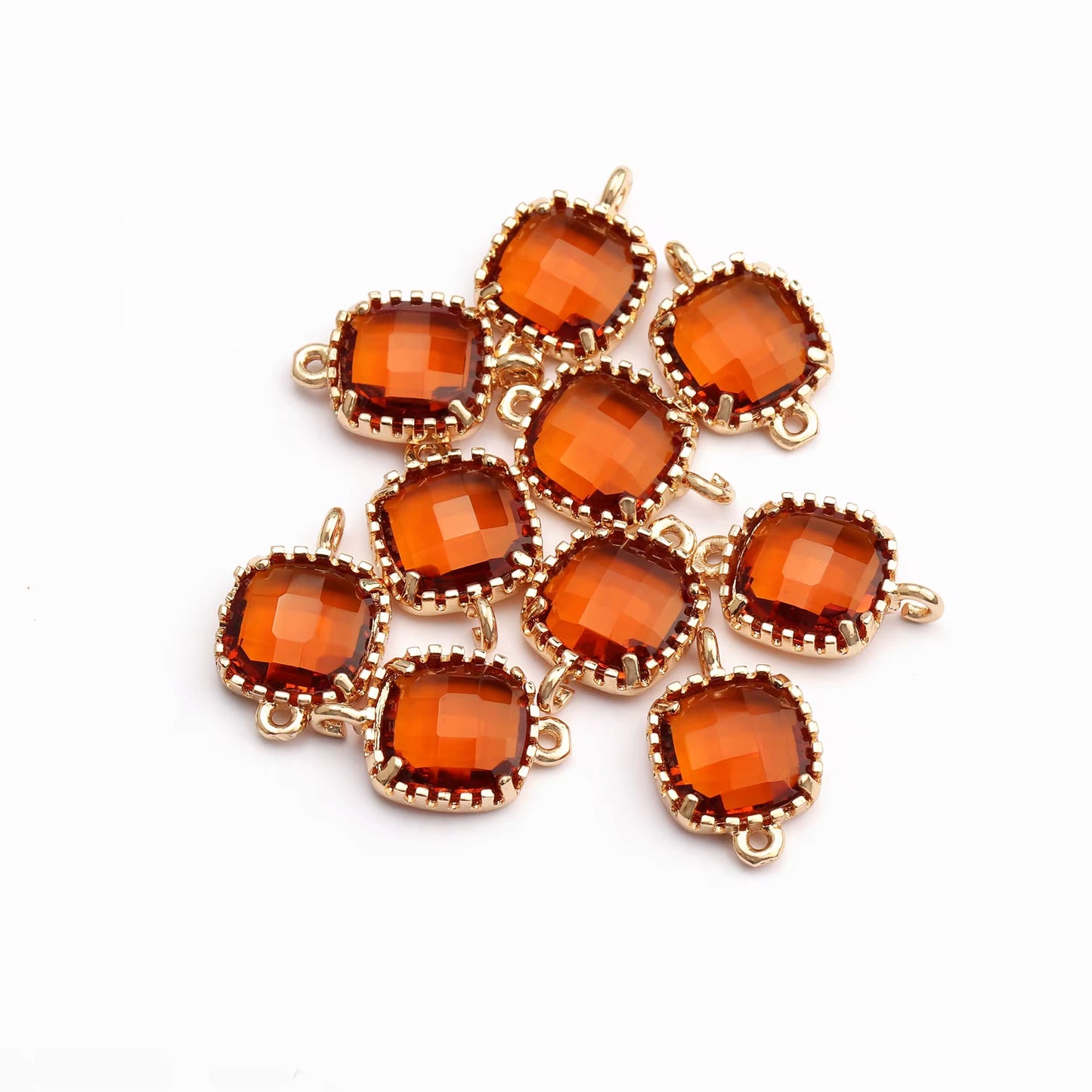 SS 1139 Deep Orange square Zircon connector 18k gold plated charm ( 1 pc ) Anti tarnish