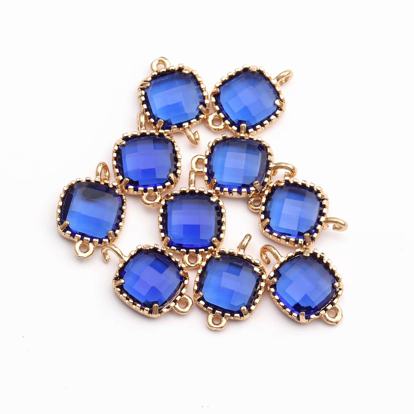 SS 1140 Dark Blue square Zircon connector 18k gold plated charm ( 1 pc ) Anti tarnish
