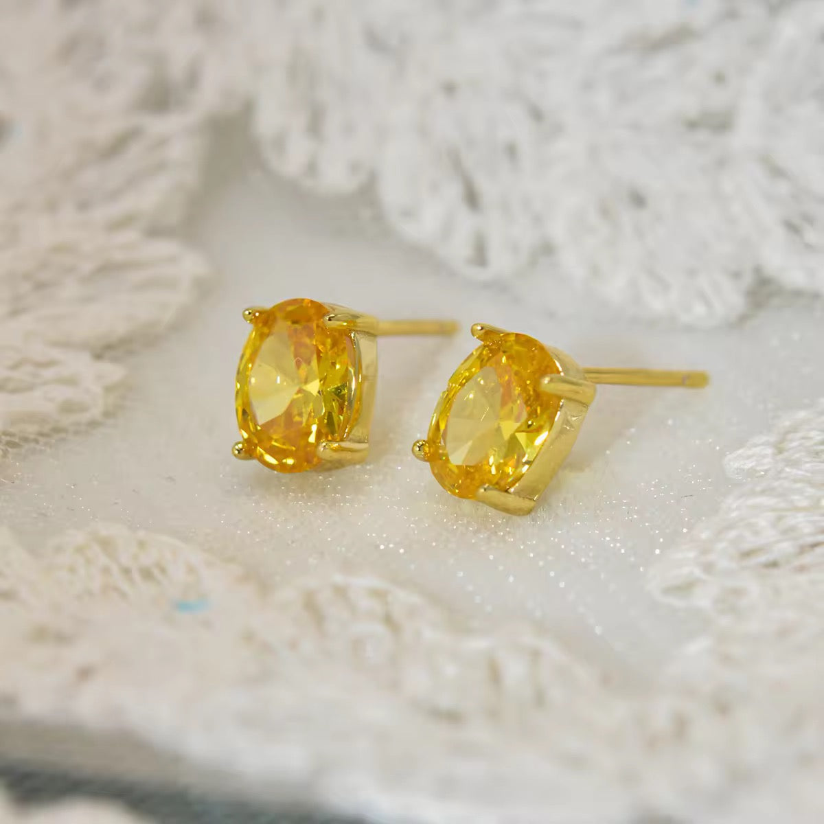 CZ 2528 Yellow Oval Zircon stud 14k gold plated ( 2 pc ) - anti tarnish