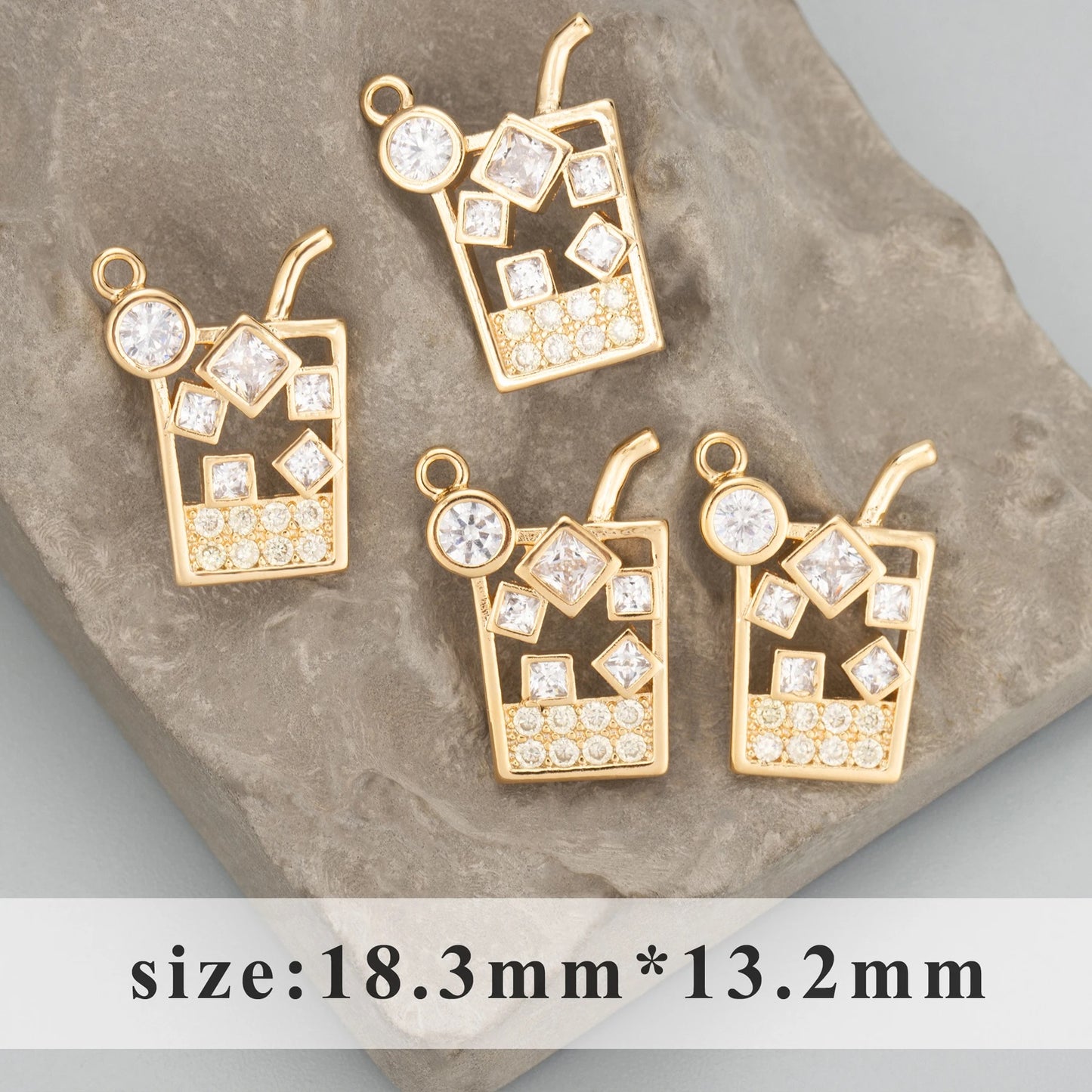 GP 1802 Cool drink Zircon 18k gold plated charm ( 1 pc ) - anti tarnish