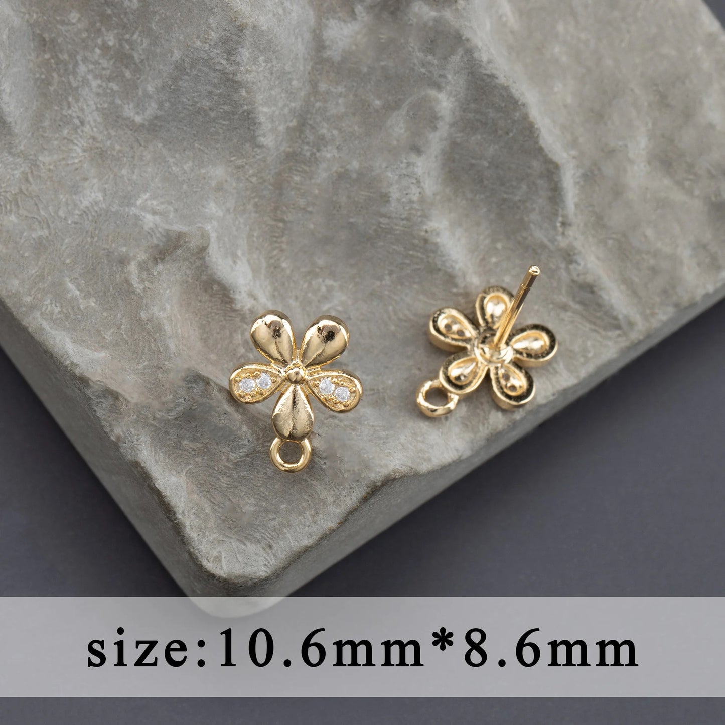 GP 1804 Flower Zircon 18k gold plated stud ( 2 pc ) - anti tarnish