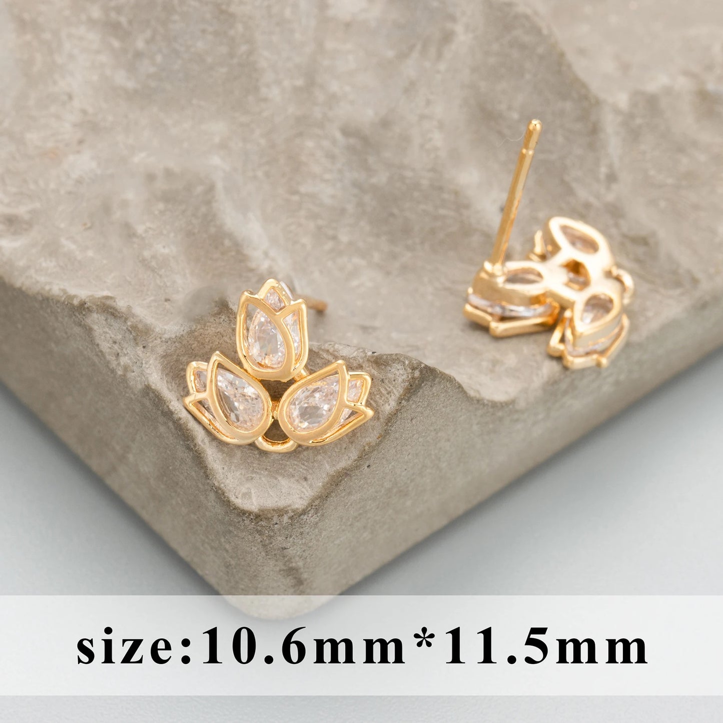 SS 1807 Lotus Zircon 18k gold plated stud ( 2 pc ) anti tarnish
