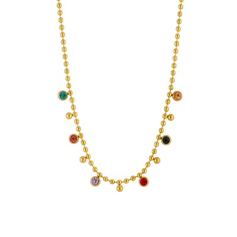 SJ 313 Vintage Zircon bead Necklace - 18k gold PVD plated stainless steel - Anti tarnish - Wholesale