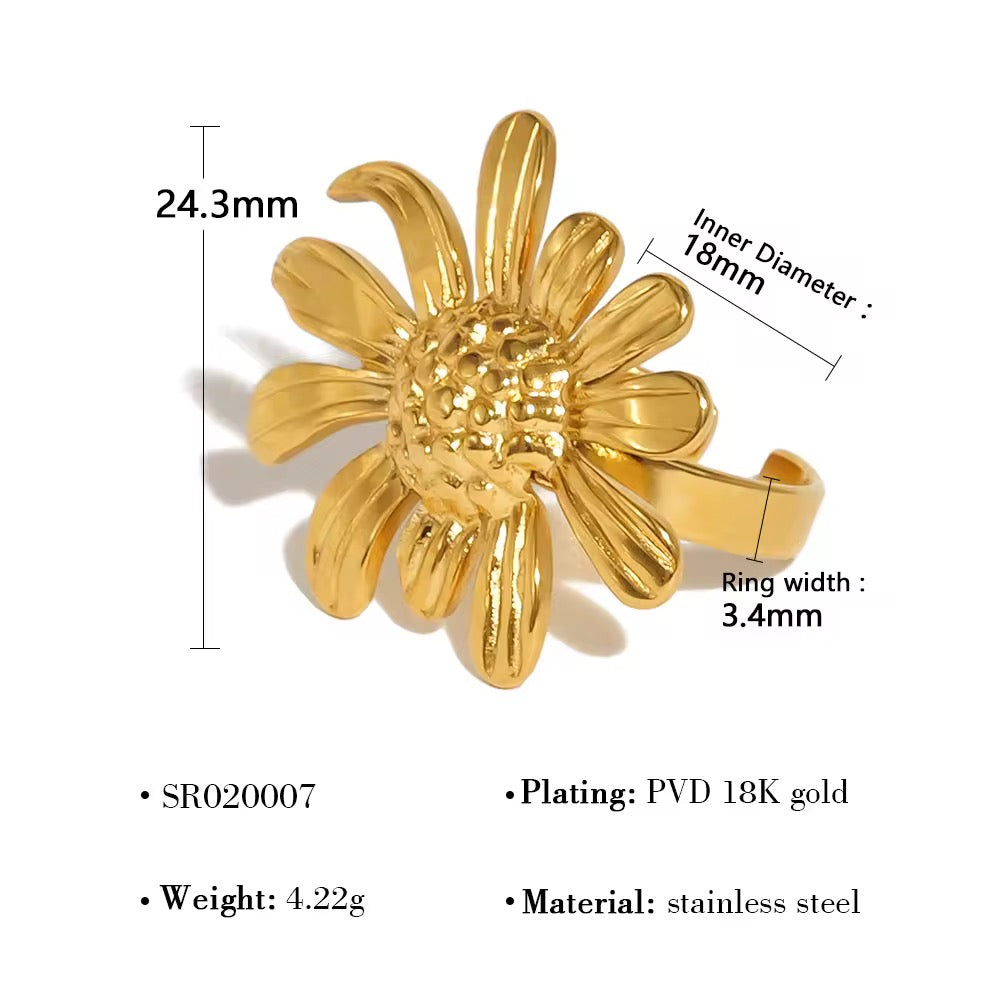 SJ 323 Sunflower Ring Adjustable - 18k gold PVD plated stainless steel - Anti tarnish - Wholesale
