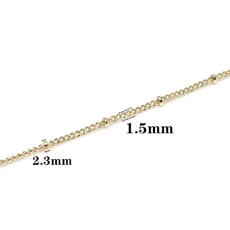 CN 01 Satellite bead curb chain 14k gold plated ( 1 feet ) Anti tarnish
