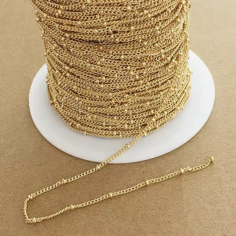 Satellite bead curb chain 14k gold plated ( 1 feet ) Anti tarnish