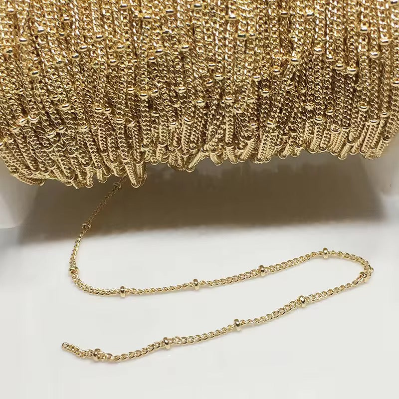 Satellite bead curb chain 14k gold plated ( 1 feet ) Anti tarnish