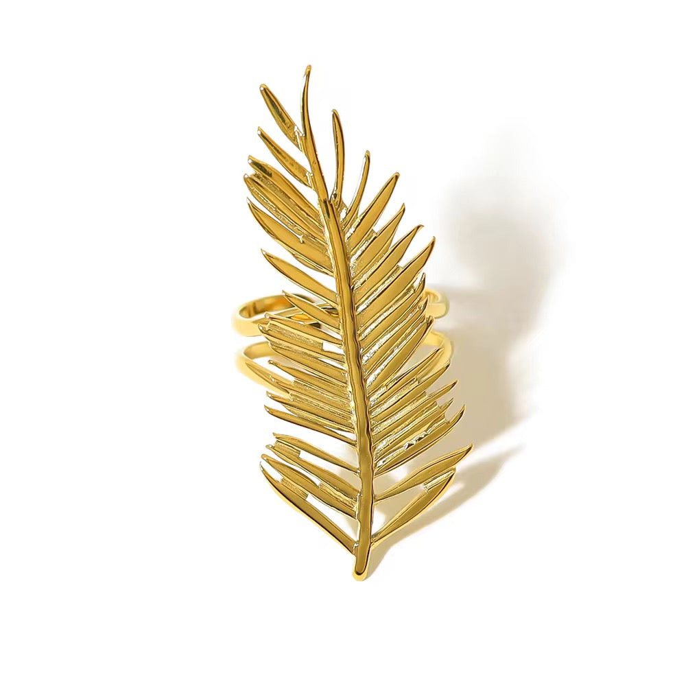 SJ 325 Feather Ring Adjustable - 18k gold PVD plated stainless steel - Anti tarnish - Wholesale