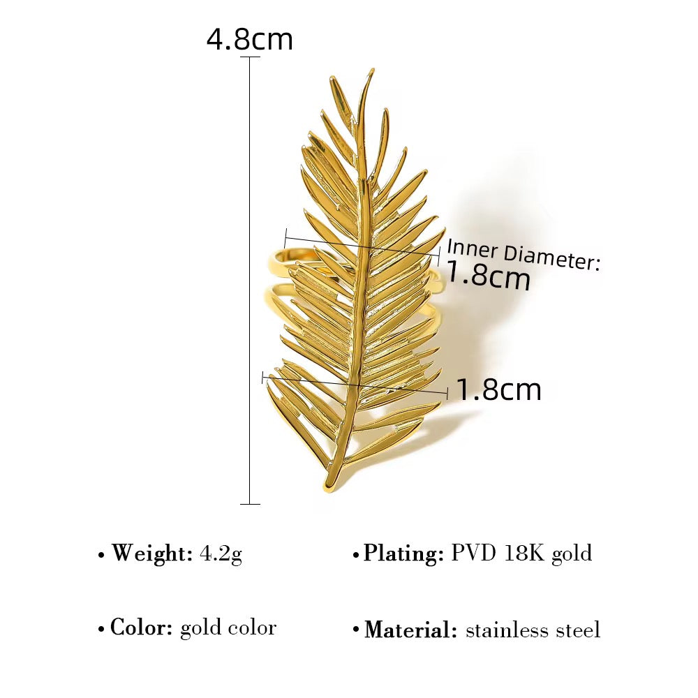 SJ 325 Feather Ring Adjustable - 18k gold PVD plated stainless steel - Anti tarnish - Wholesale