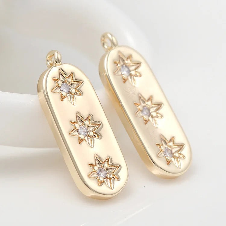 CZ 1841 Inlaid zircon rectangle 14k gold plated charm ( 1 pc ) - anti tarnish