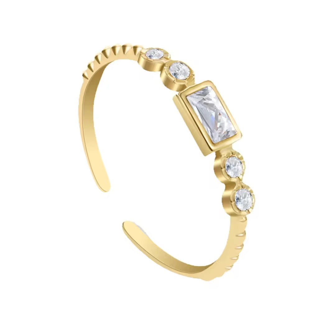 SJ 328 Dainty Zircon Ring Adjustable - 18k gold PVD plated stainless steel - Anti tarnish - Wholesale