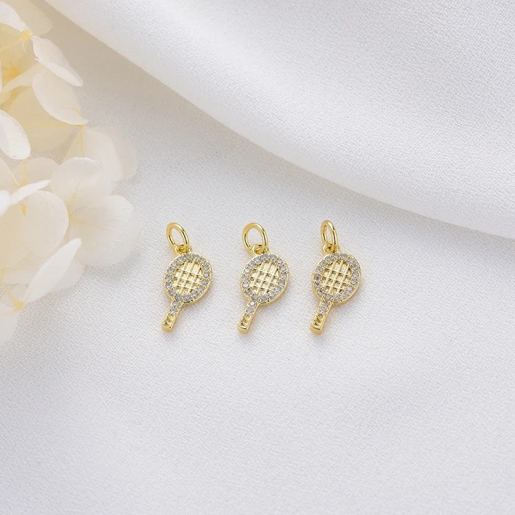 CZ 1845 Tennis bat zircon 14k gold plated charm ( 1 pc ) - anti tarnish