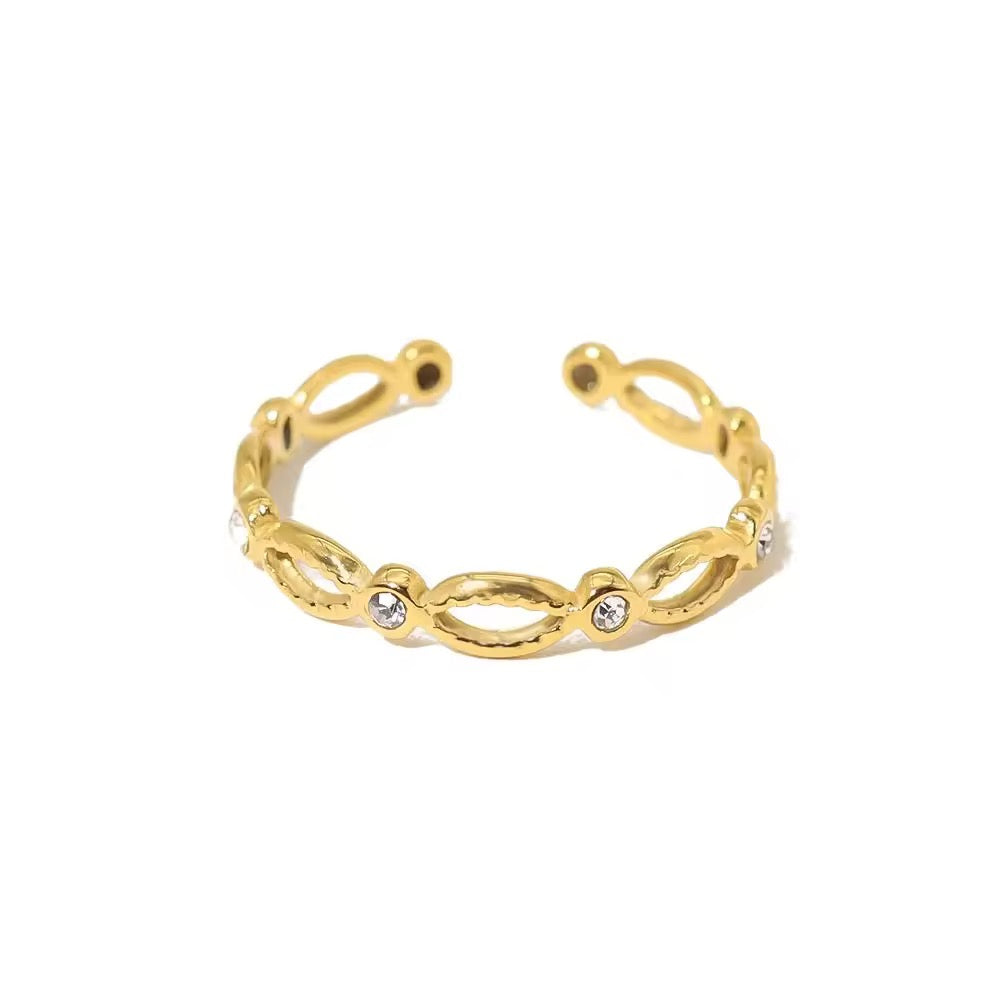 SJ 329 Dainty Zircon Ring Adjustable - 18k gold PVD plated stainless steel - Anti tarnish - Wholesale