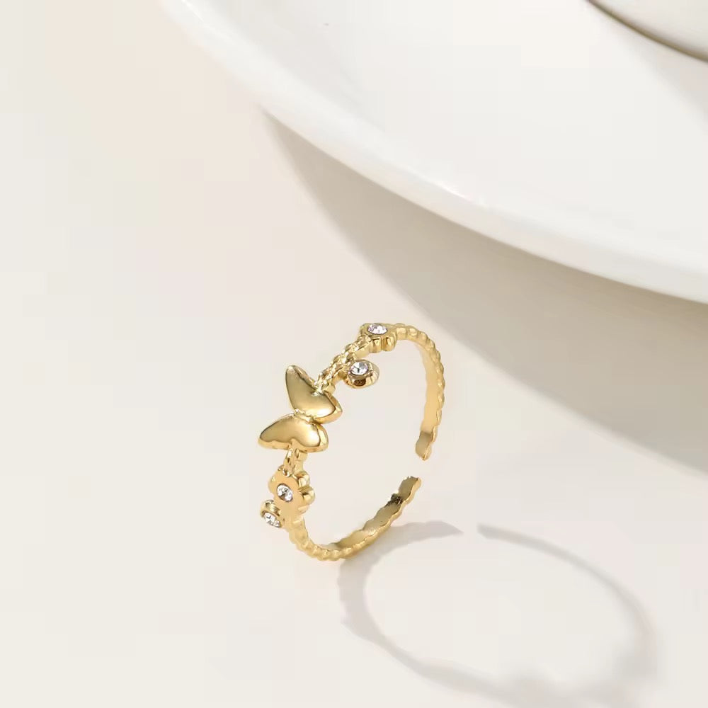 SJ 330 Dainty Butterfly Zircon Ring Adjustable - 18k gold PVD plated stainless steel - Anti tarnish - Wholesale