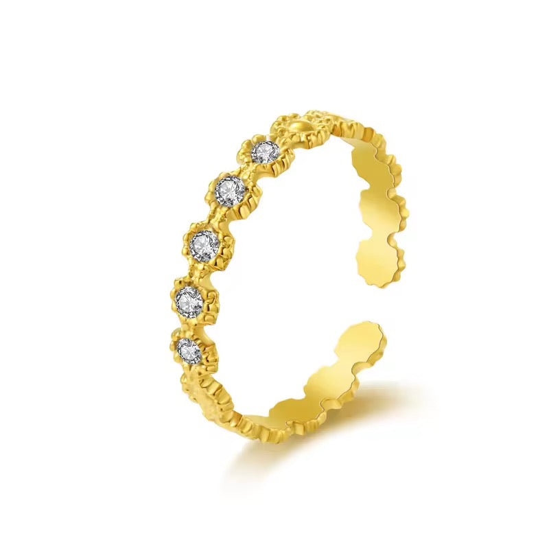 SJ 332 Zircon Dainty Ring Adjustable - 18k gold PVD plated stainless steel - Anti tarnish - Wholesale
