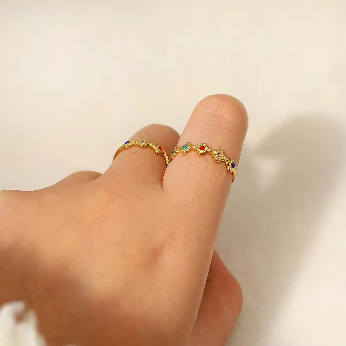 SJ 336 Colourful Zircon Flower Ring Adjustable - 18k gold PVD plated stainless steel - Anti tarnish - Wholesale