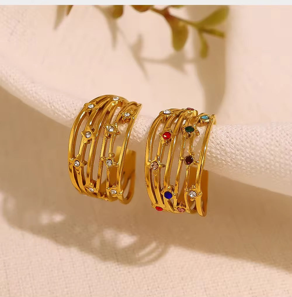 SJ 338 Multi Layer Zircon Ring Adjustable - 18k gold PVD plated stainless steel - Anti tarnish - Wholesale