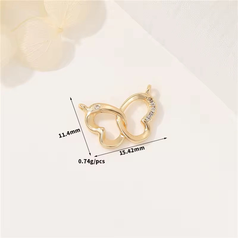 GPC12J Butterfly zircon Connector Charm 14k gold plated ( 1 pc ) - anti tarnish