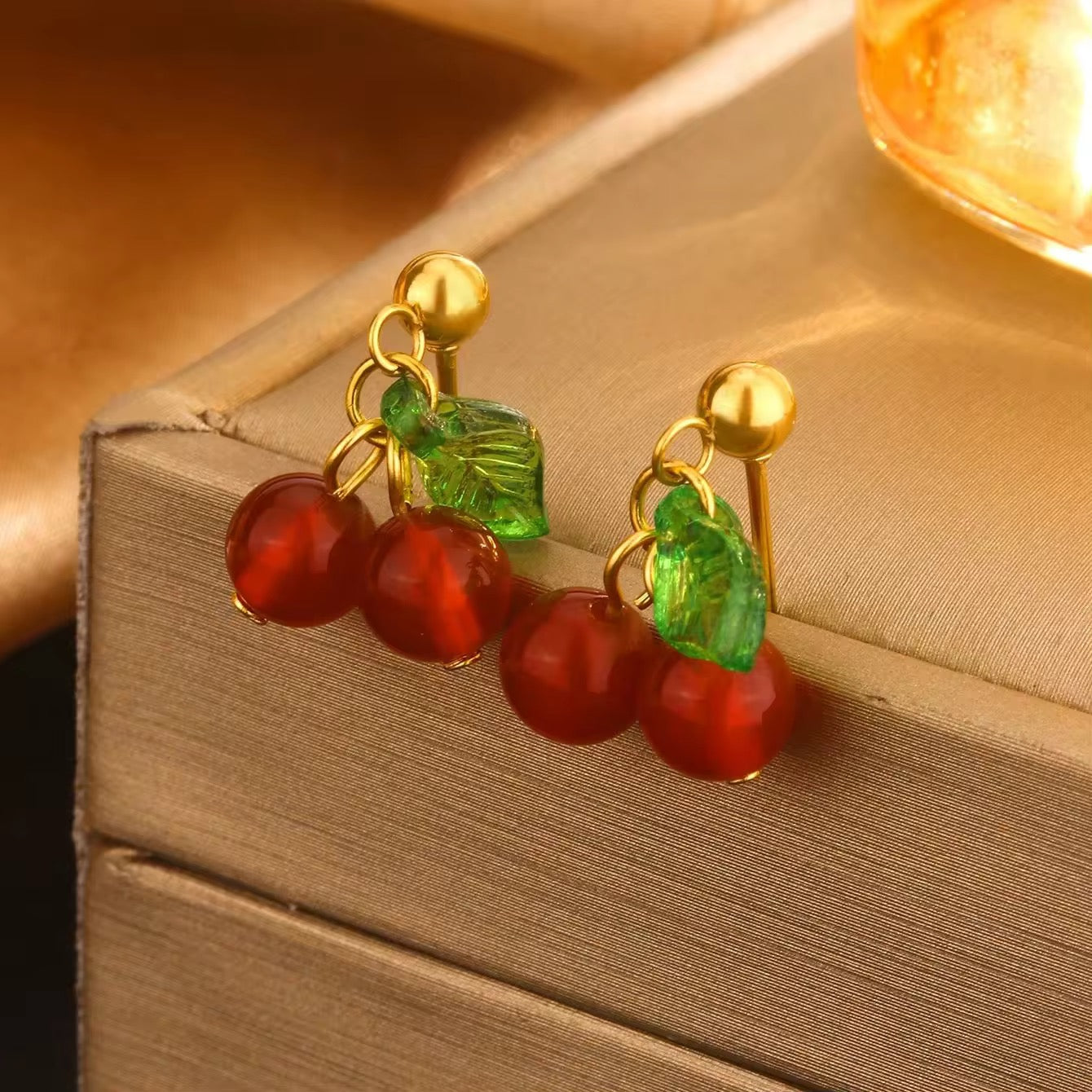 SJ 341 Cherry stud Earrings - 18k gold plated stainless steel - Anti tarnish - Wholesale