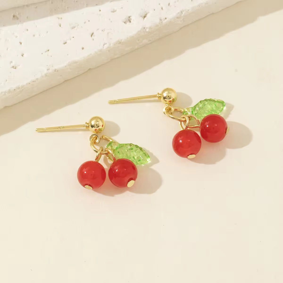 SJ 341 Cherry stud Earrings - 18k gold plated stainless steel - Anti tarnish - Wholesale