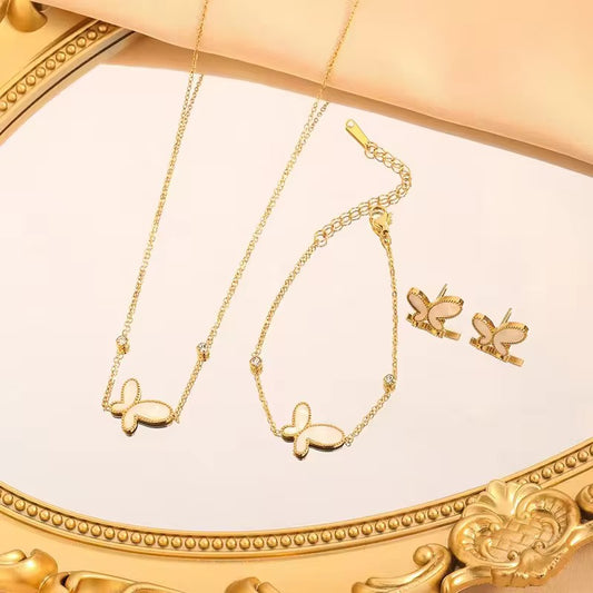 SJ 342 White Butterfly stud Earrings - 18k gold plated stainless steel - Anti tarnish - Wholesale