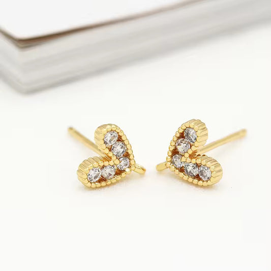 SS 3206 Heart zircon gold plated hook ( 2 pc ) anti tarnish