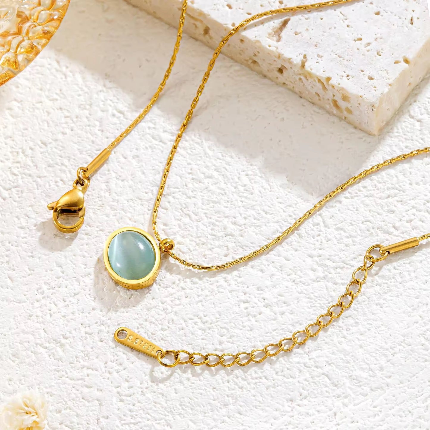 SJ 347 Moon stone sea glass Necklace- 18k gold plated stainless steel - Anti tarnish - Wholesale