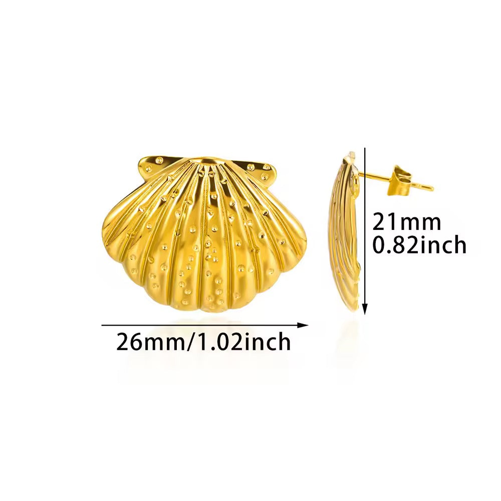 SJ 356 Textured Shell Earrings - 18k gold plated stainless steel - Anti tarnish - Wholesale