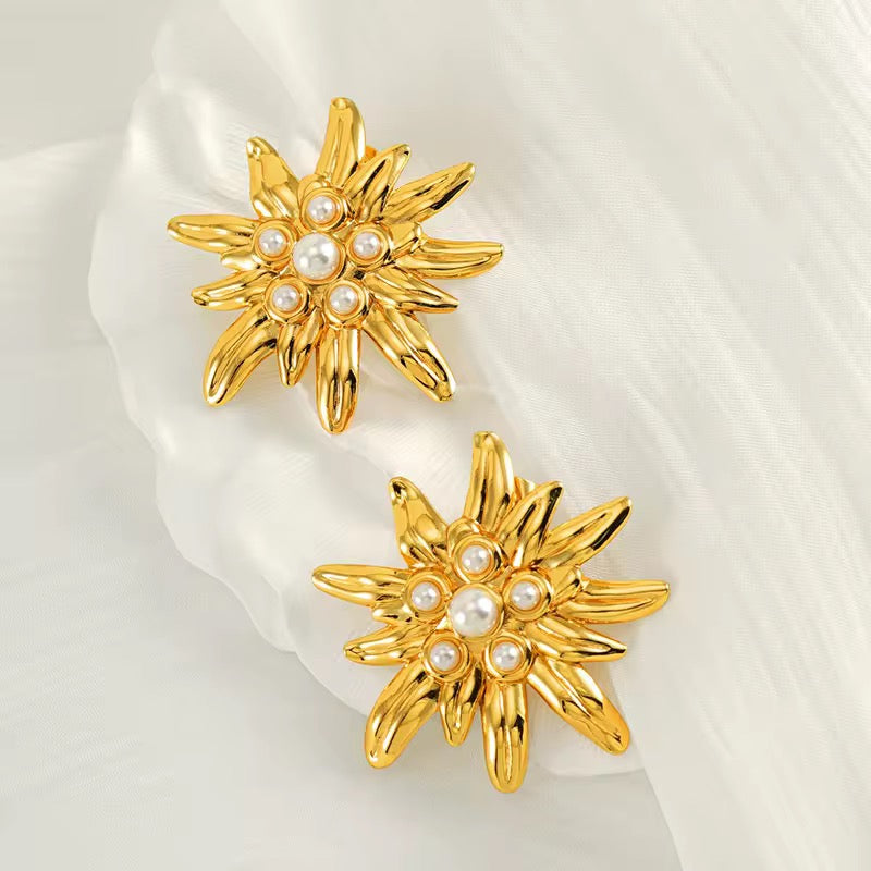 SJ 359 Floral Stud Earrings - 18k gold plated stainless steel - Anti tarnish - Wholesale