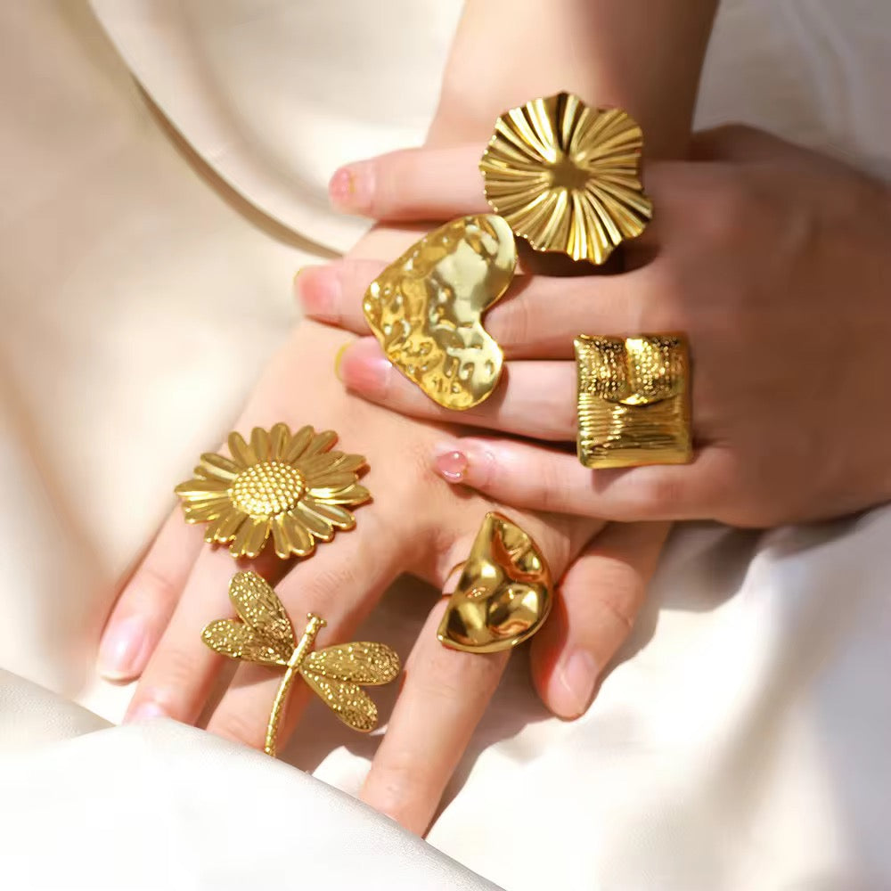 SJ 364 Chunky half D Ring - 18k gold plated stainless steel - Anti tarnish - Wholesale