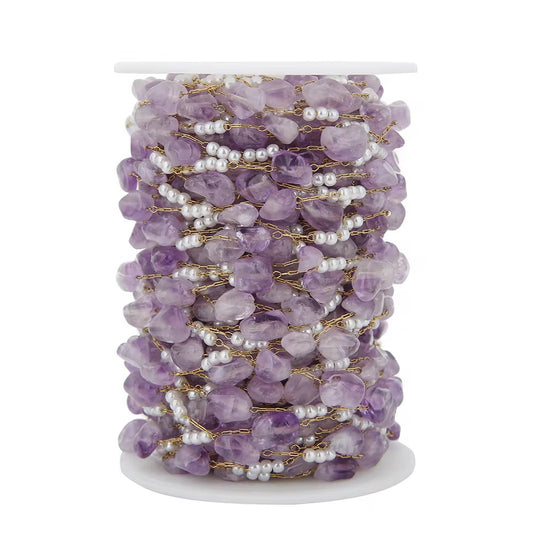 CN 306 Transparent purple Pearl stone Stainless steel chain ( 1 feet ) Anti tarnish