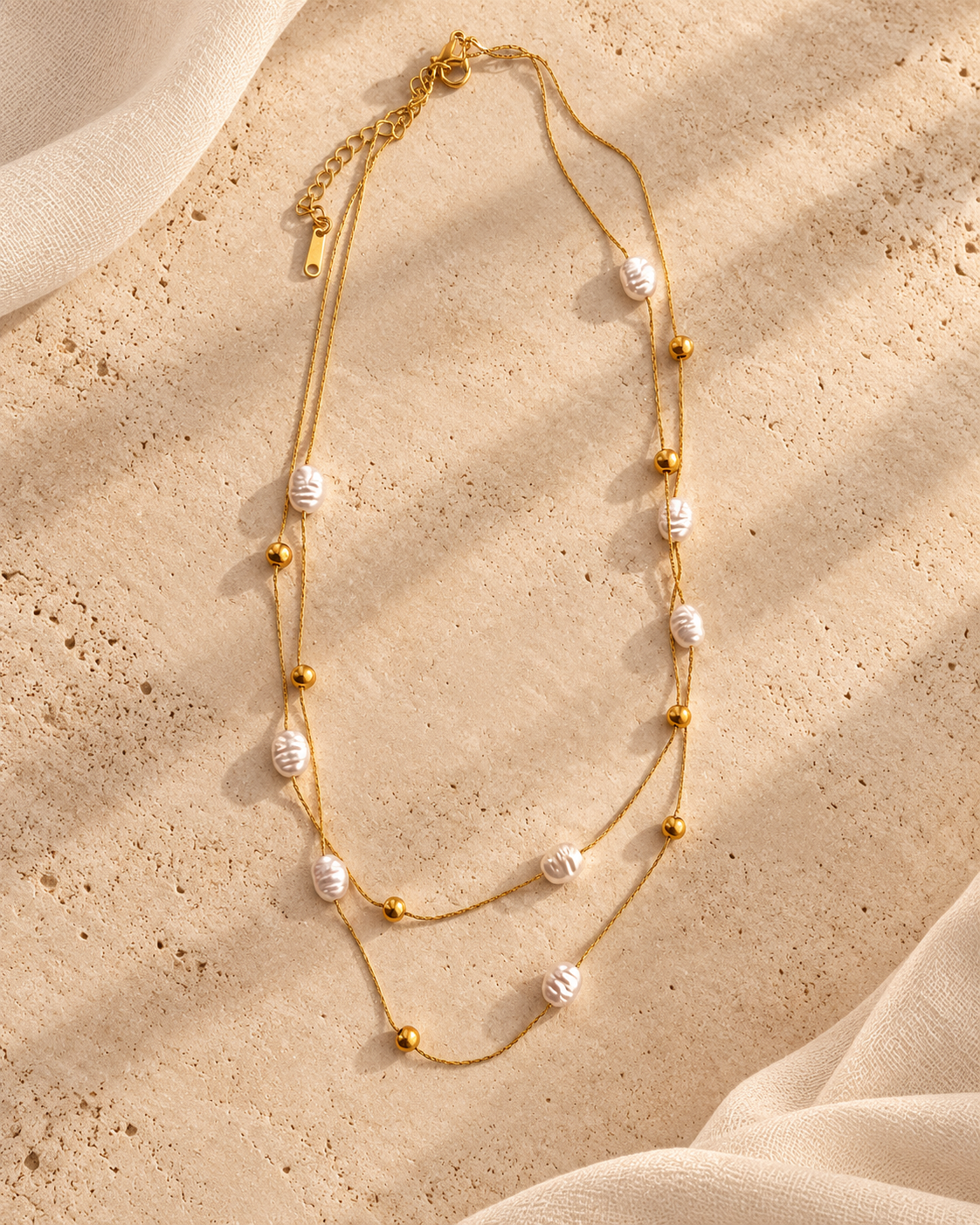 NSJ55F Baroque Pearl Necklace - 18k gold PVD plated