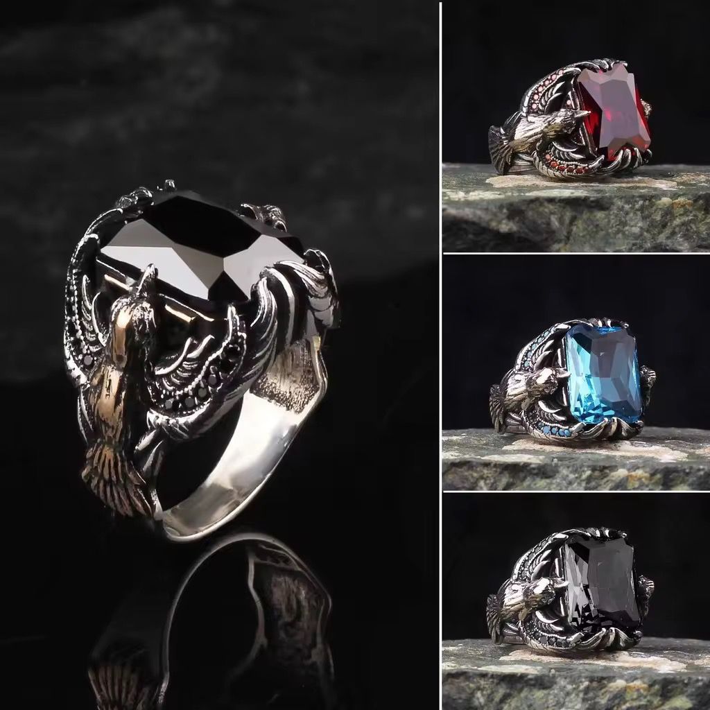 MEJ03F Black stone Rings - Silver PVD plated