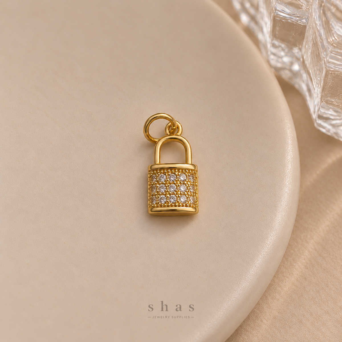 GPC24A Lock Zircon charm 14k Gold ( 1 pc ) Premium Plated