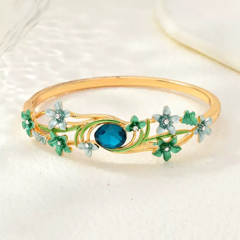 BSJ30E Blue stone Flower Bracelet Premium 18k gold PVD plated Brass