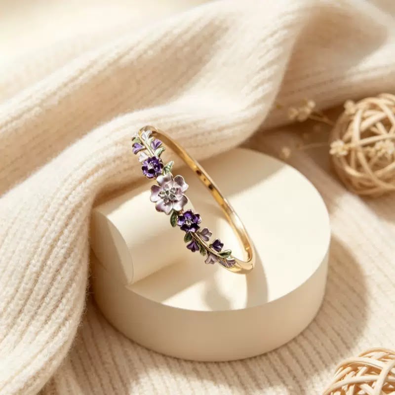 BSJ31E Purple Flower Bracelet Premium 18k gold PVD plated Brass