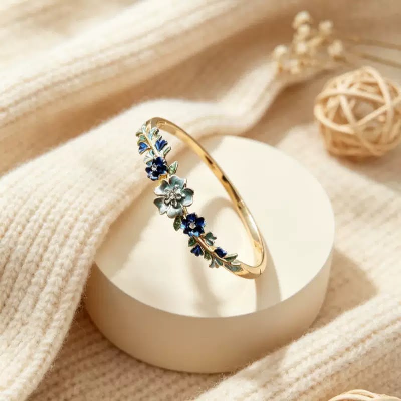 BSJ31A Greenish blue Flower Bracelet Premium 18k gold PVD plated Brass