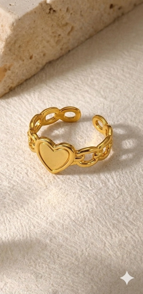 RSJ20D Heart link Adjustable Ring - 18k Gold PVD plated 316 stainless steel - Anti tarnish