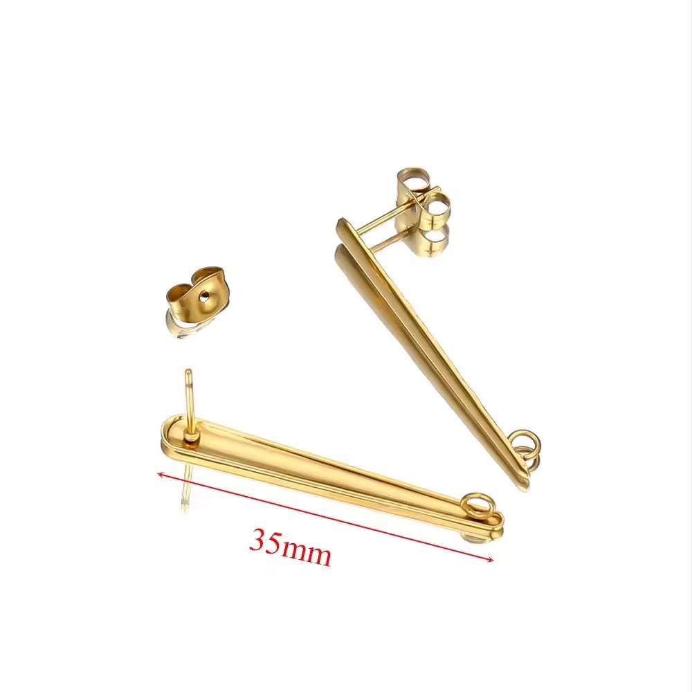 SS 3230 Long Bar Stud 18k Gold ( 2 pc ) PVD Plated