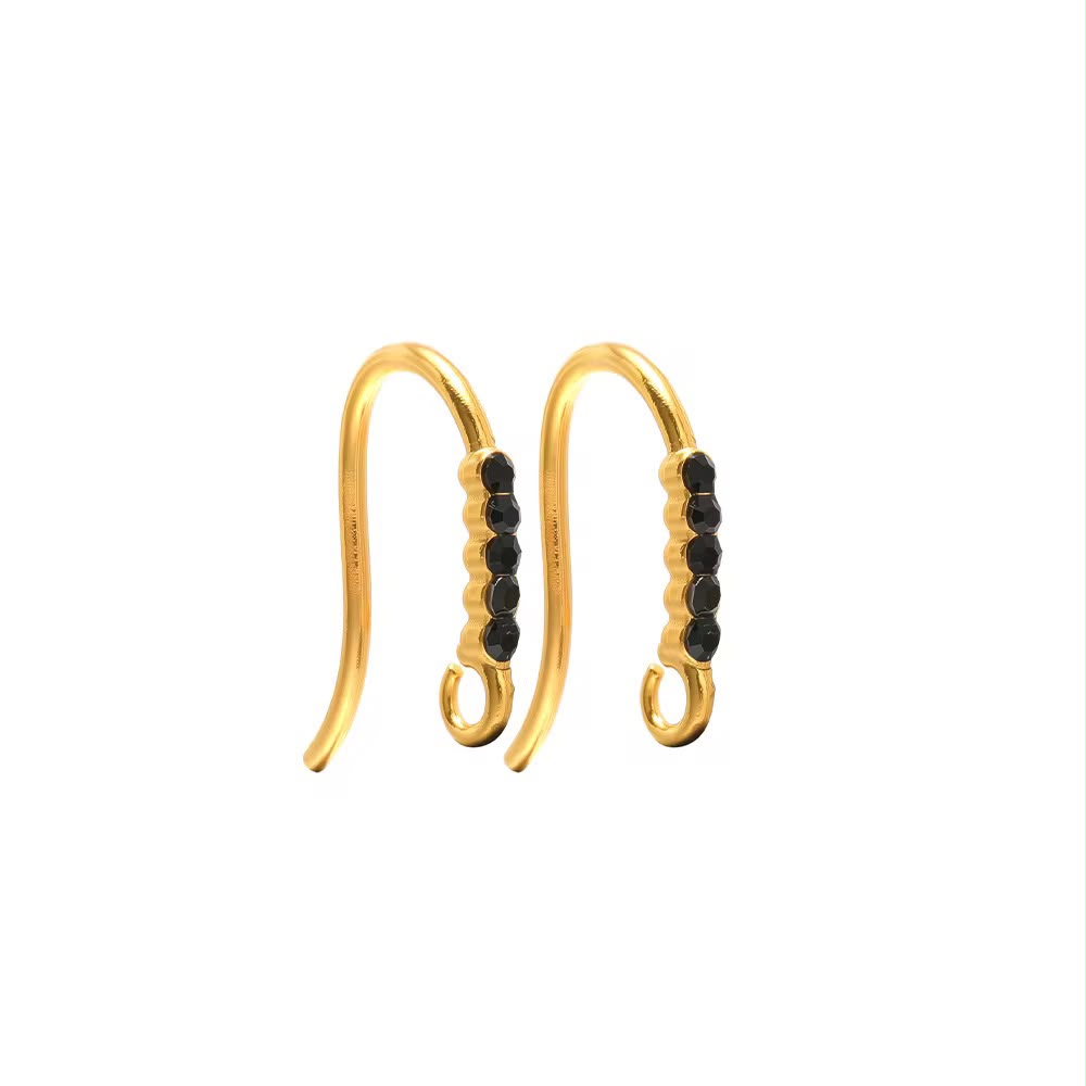 SS 3233 Black Zircon Hook 18k Gold ( 2 pc ) PVD Plated